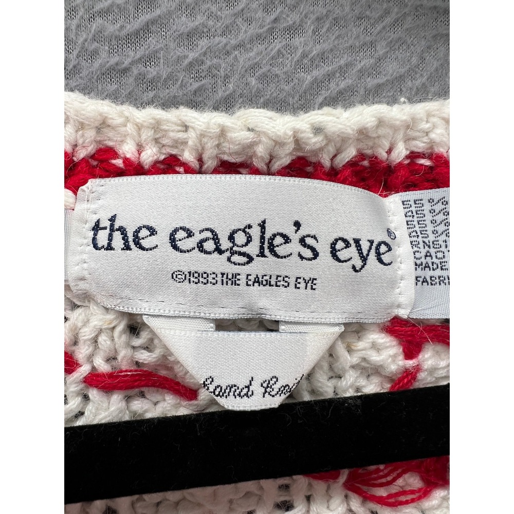 Vintage The Eagle's Eye Hand Knit Teacher School Cardigan Sweater Cream Red 1993 - Picture 11 of 16